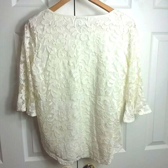 ONYX Apparel Cream Lace Bell Sleeve Shirt - Picture 2 of 3